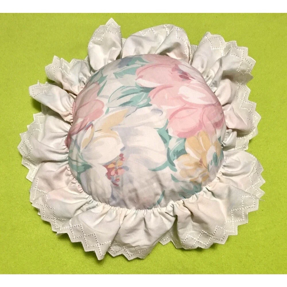Circular Round Floral Flower Decorative Throw Pillows with Frill Pink Blue Green